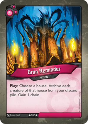 Grim Reminder, a KeyForge card illustrated by Tomek Larek