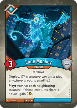Code Monkey, a KeyForge card illustrated by Fábio Perez