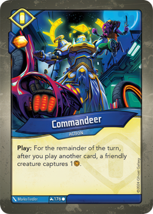 Commandeer, a KeyForge card illustrated by Marko Fiedler