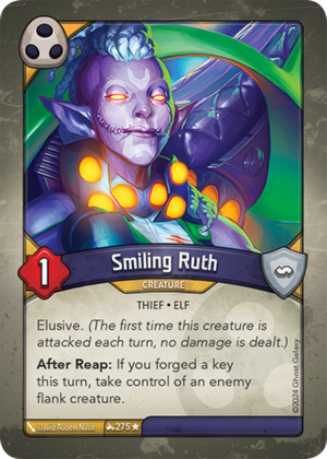 Smiling Ruth, a KeyForge card illustrated by David Auden Nash