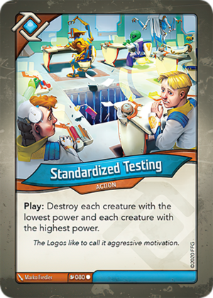 Standardized Testing, a KeyForge card illustrated by Marko Fiedler