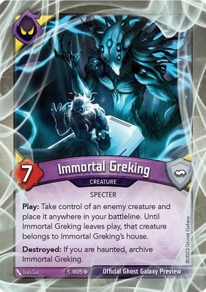 Immortal Greking, a KeyForge card illustrated by Ivan Tao