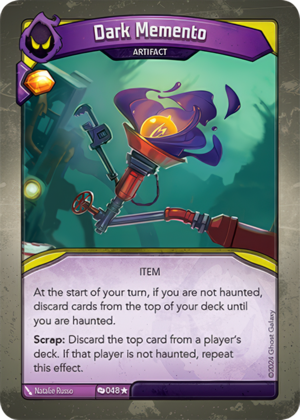 Dark Memento, a KeyForge card illustrated by Natalie Russo