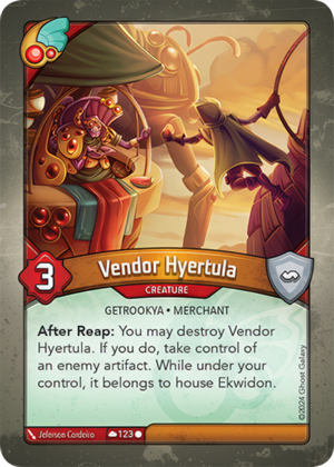 Vendor Hyertula, a KeyForge card illustrated by Getrookya