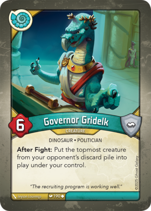 Governor Gridelk, a KeyForge card illustrated by Dinosaur