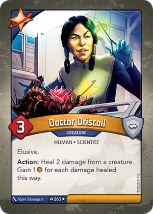 Doctor Driscoll, a KeyForge card illustrated by Adam Schumpert