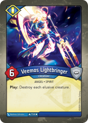 Veemos Lightbringer, a KeyForge card illustrated by Andreas Zafiratos