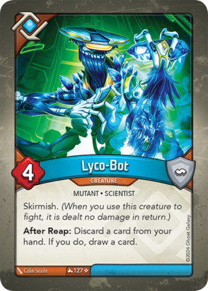 Lyco-Bot, a KeyForge card illustrated by Colin Searle