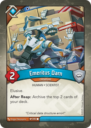 Emeritus Darn, a KeyForge card illustrated by Human