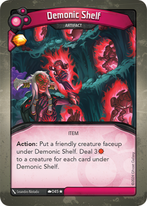 Demonic Shelf, a KeyForge card illustrated by Leandro Notado