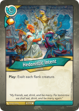 Hedonistic Intent, a KeyForge card illustrated by Dong Cheng