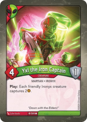 Yxl the Iron Captain (Ironyx Rebels), a KeyForge card illustrated by Colin Searle