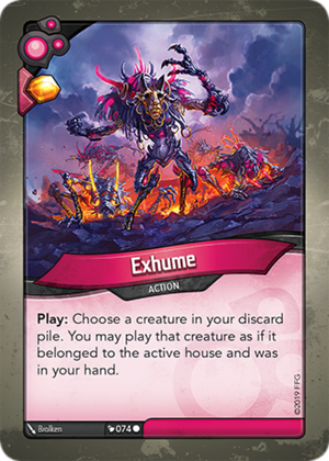 Exhume, a KeyForge card illustrated by Brolken